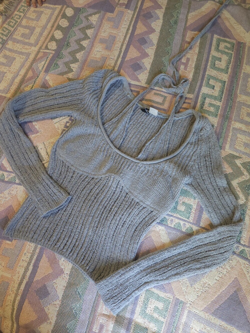 H&M Ladder Stitch Halter Long Sleeve Size Small